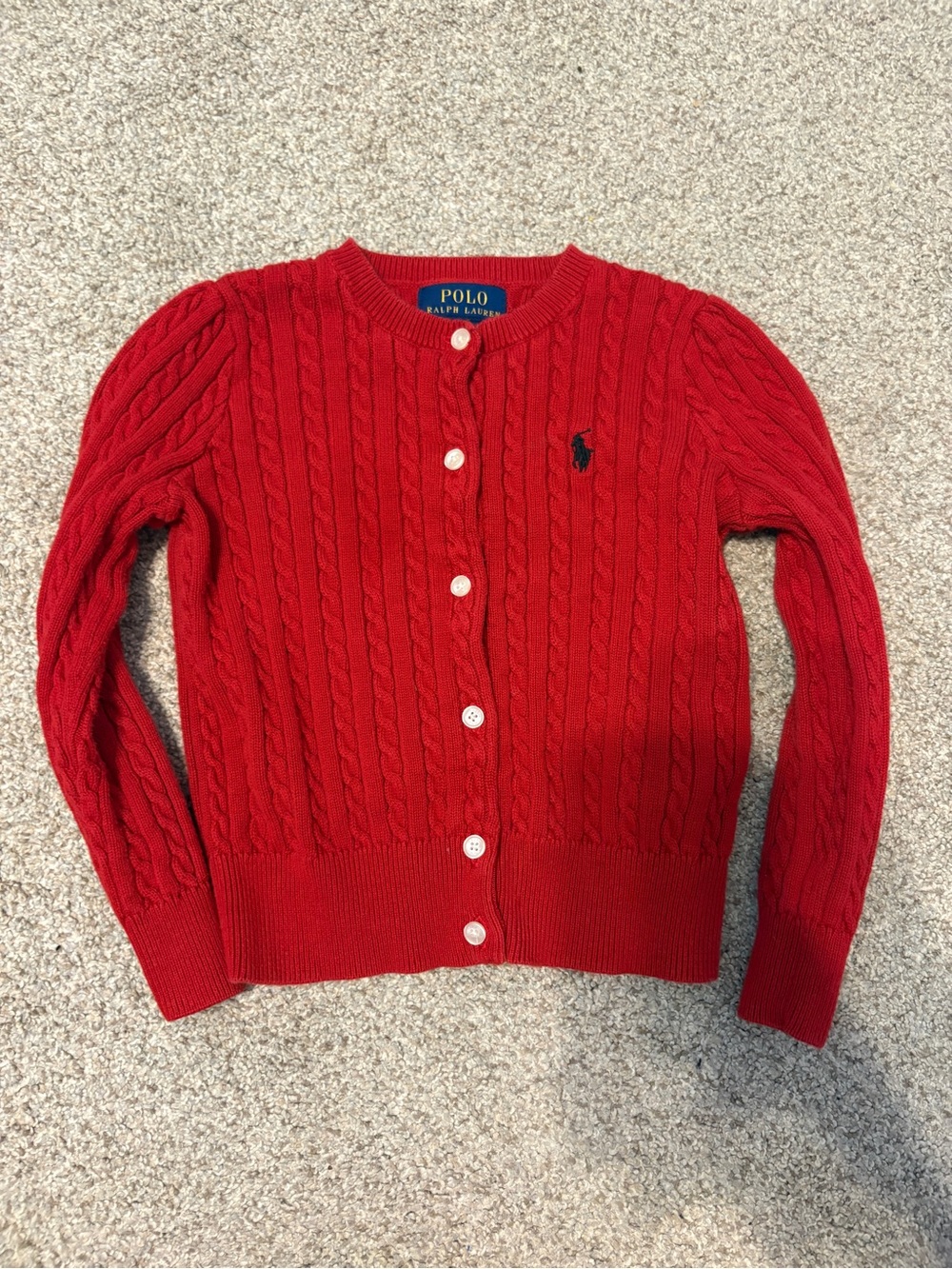 Polo Ralph Lauren Cable Knit Fisherman Cardigan Sweater Girls 4T Red Preppy